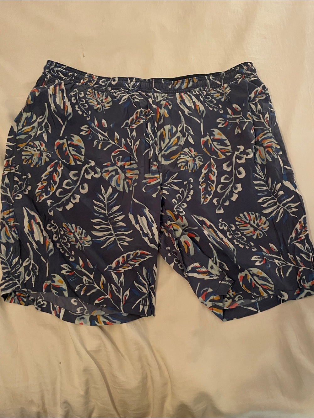 Kirkland Signature Navy Tropical Leaf Swim Trunks